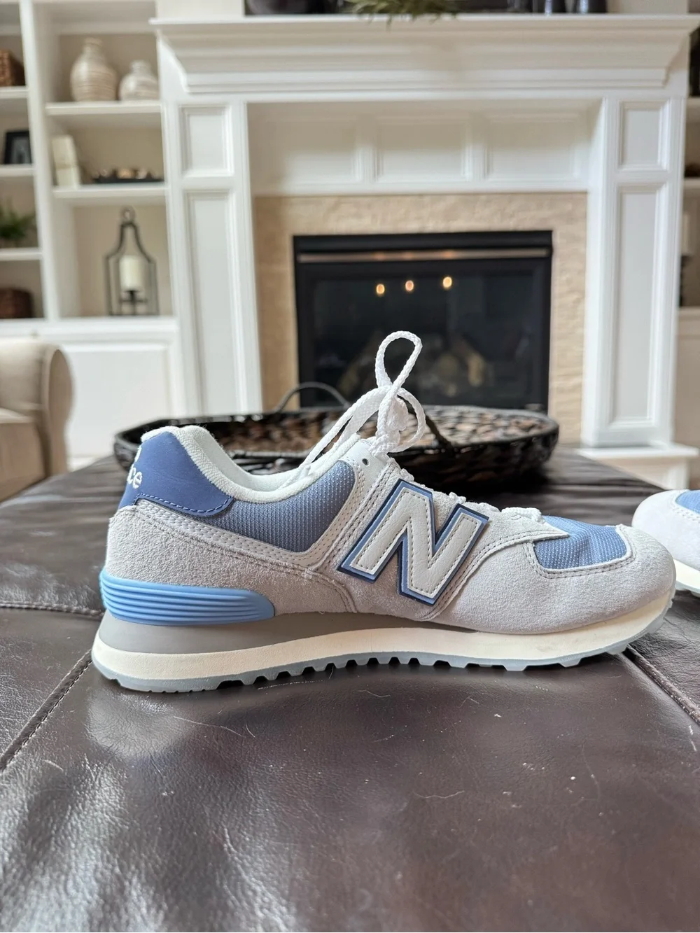 New Balance Women’s Light Gray and Blue Retro Runner Sneakers